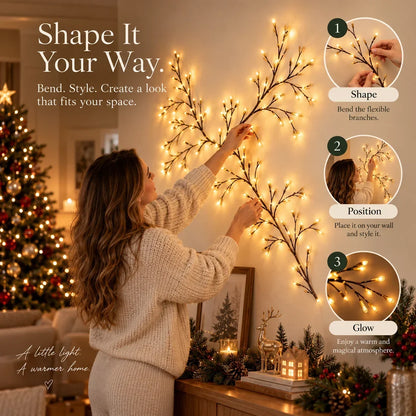 BranchGlow Vine willow branch light shaped and mounted on a wall